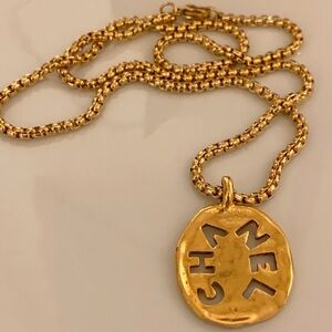 Vintage Chanel logo cutout pendant statement necklace